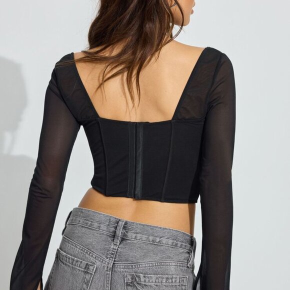 NWT Aria Long Sleeve Sweetheart Bustier Top Jet Black - Picture 3 of 4